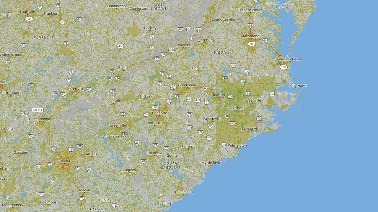 North Carolina Map of Noise Levels in North Carolina
