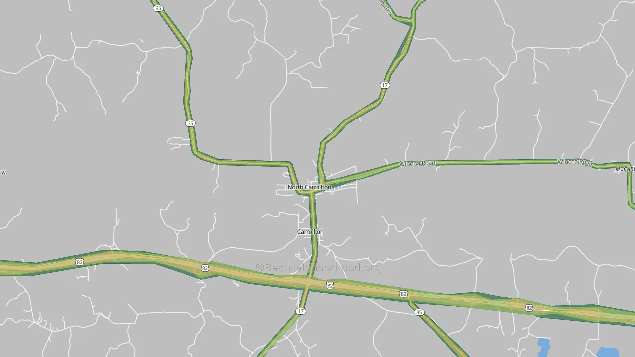 North Carrollton, MS Map of Noise Levels in North Carrollton