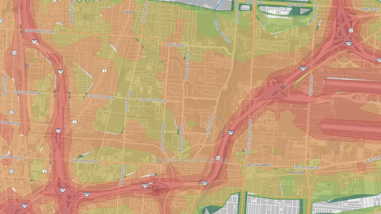 North Central, Columbus, OH Map of Noise Levels in North Central