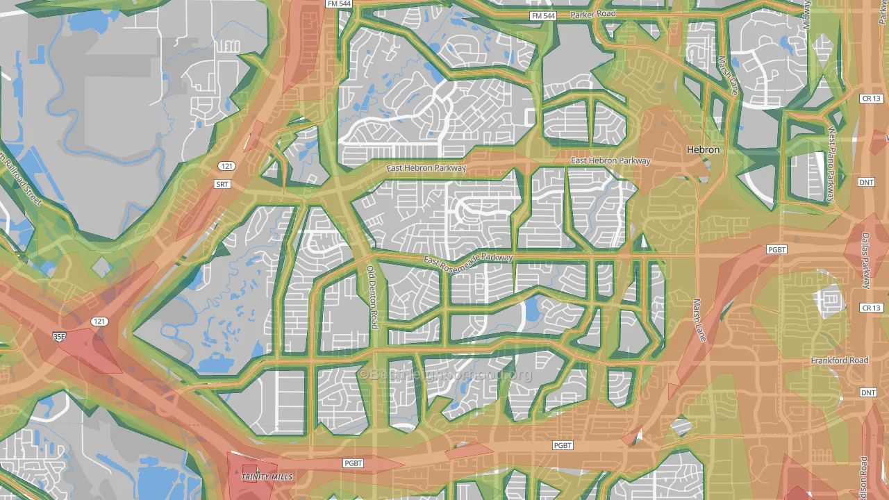 North Central Dallas, Carrollton, TX Map of Noise Levels in North Central Dallas