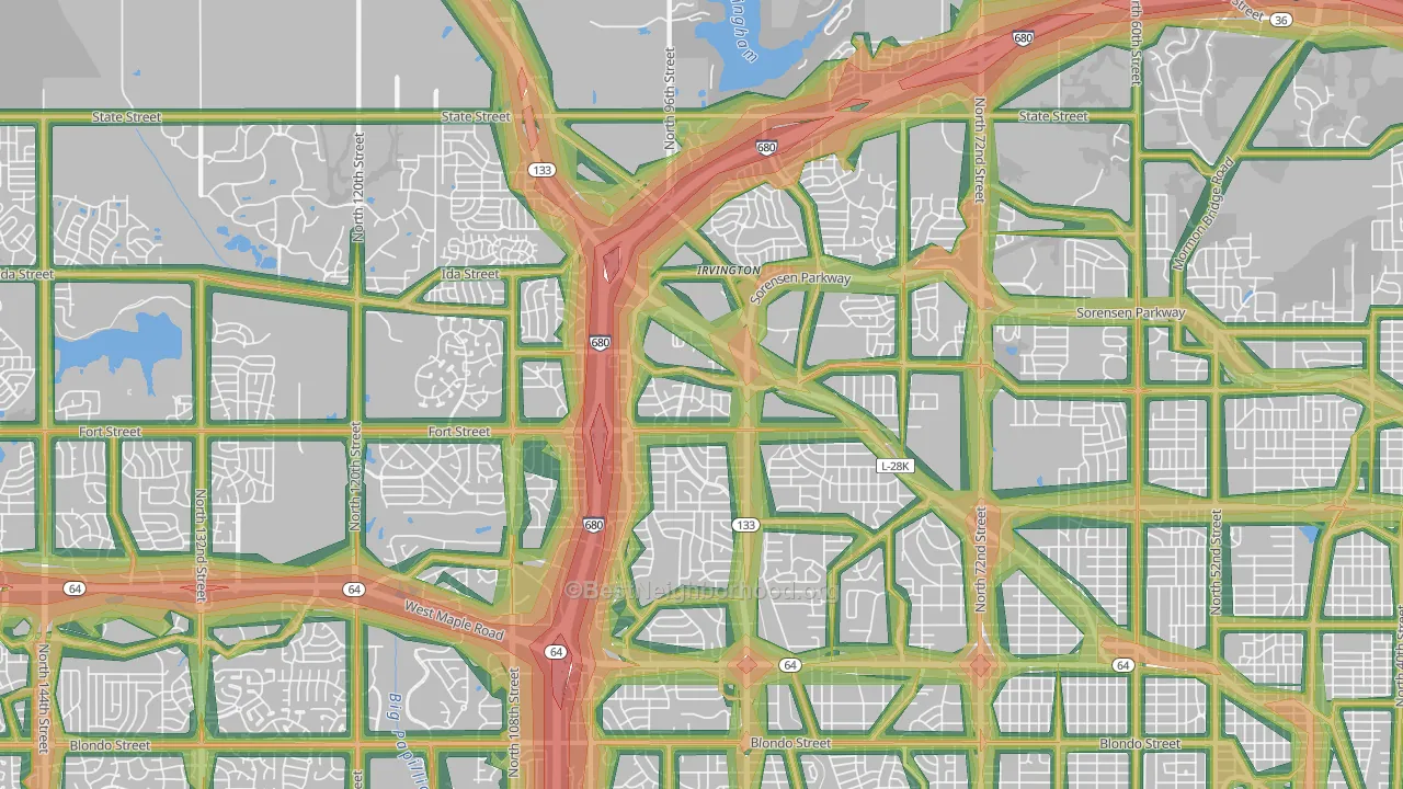 North Central Omaha, Omaha, NE Map of Noise Levels in North Central Omaha