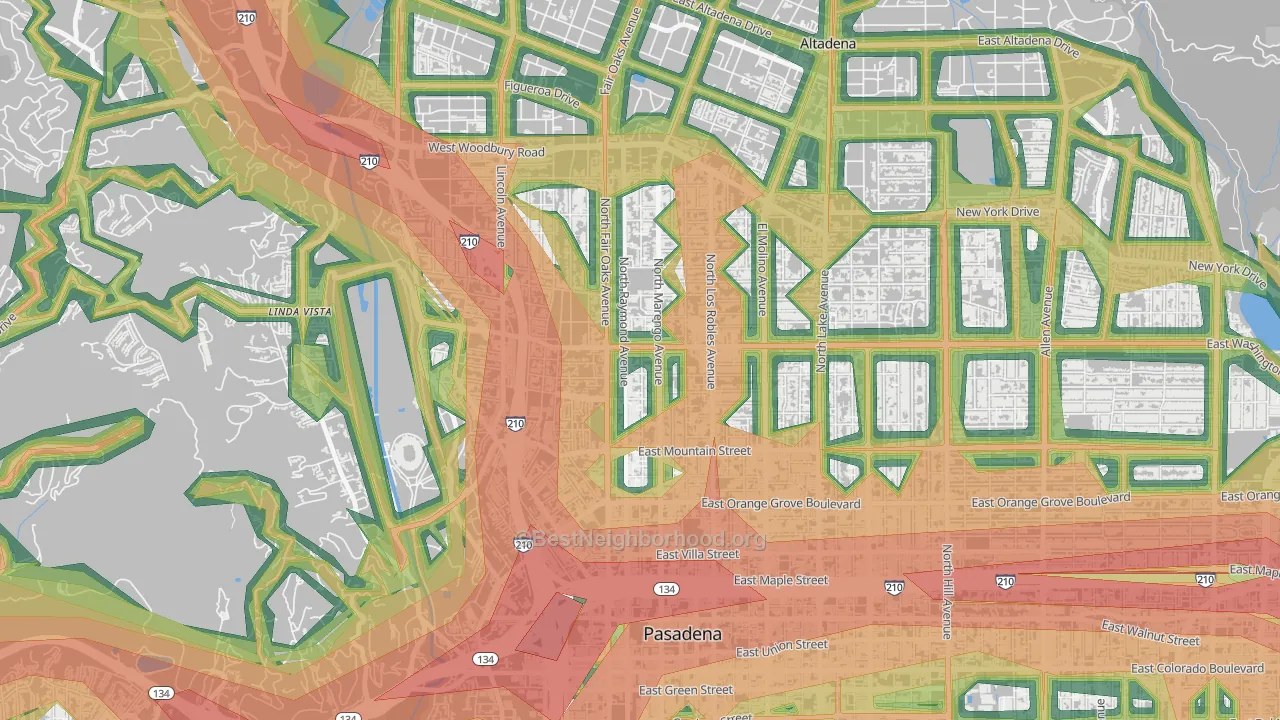 North Central, Pasadena, CA Map of Noise Levels in North Central