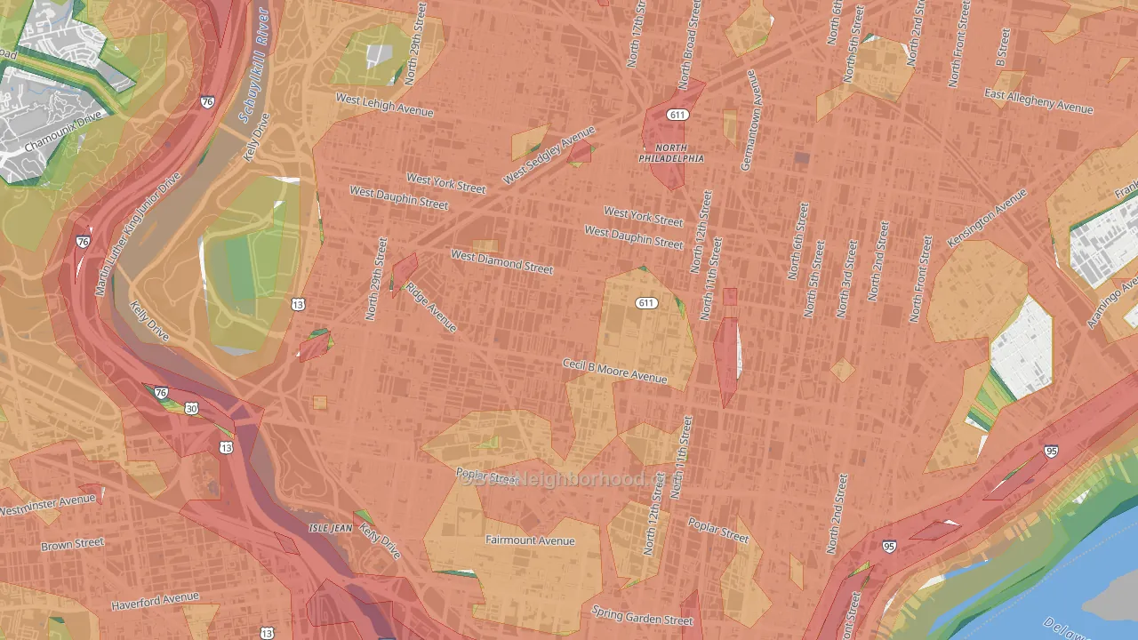 North Central, Philadelphia, PA Map of Noise Levels in North Central