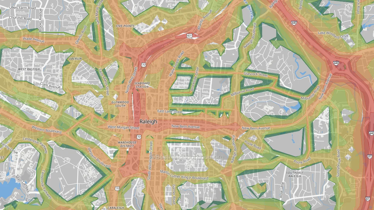 North Central, Raleigh, NC Map of Noise Levels in North Central