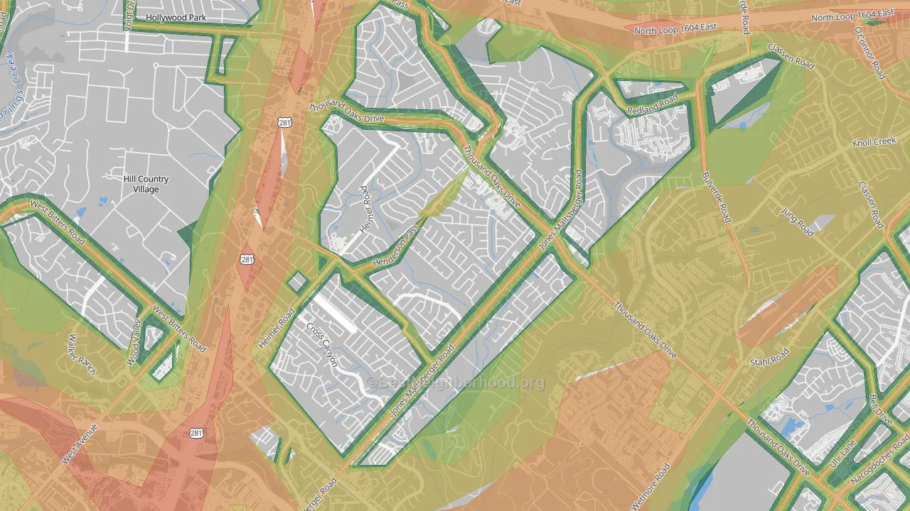 North Central Thousand Oaks, San Antonio, TX Map of Noise Levels in North Central Thousand Oaks