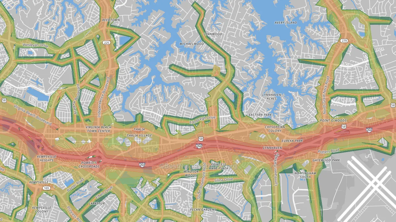 North Central, Virginia Beach, VA Map of Noise Levels in North Central