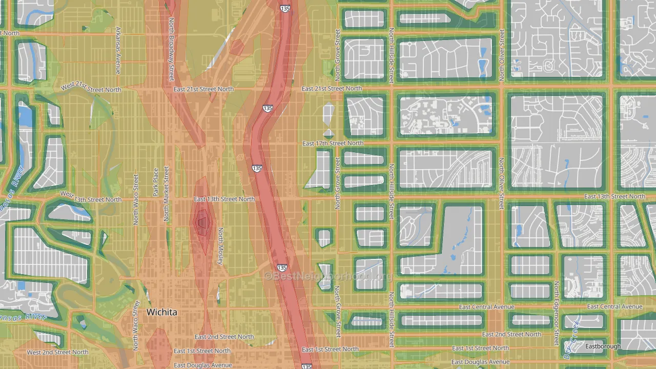 North Central, Wichita, KS Map of Noise Levels in North Central