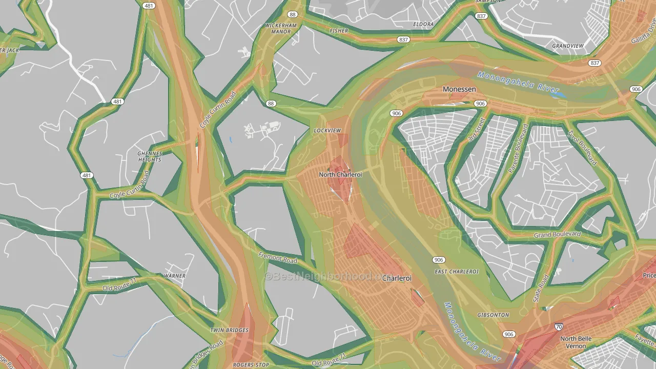 North Charleroi, PA Map of Noise Levels in North Charleroi