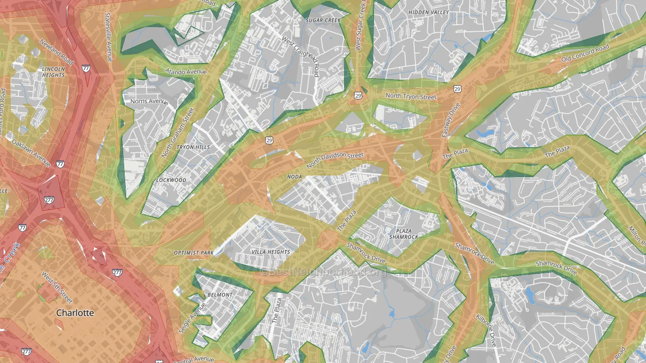 North Charlotte, Charlotte, NC Map of Noise Levels in North Charlotte
