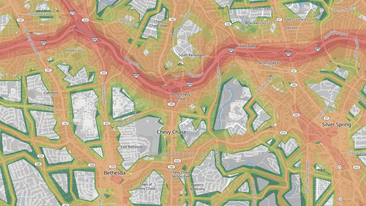 North Chevy Chase, MD Map of Noise Levels in North Chevy Chase