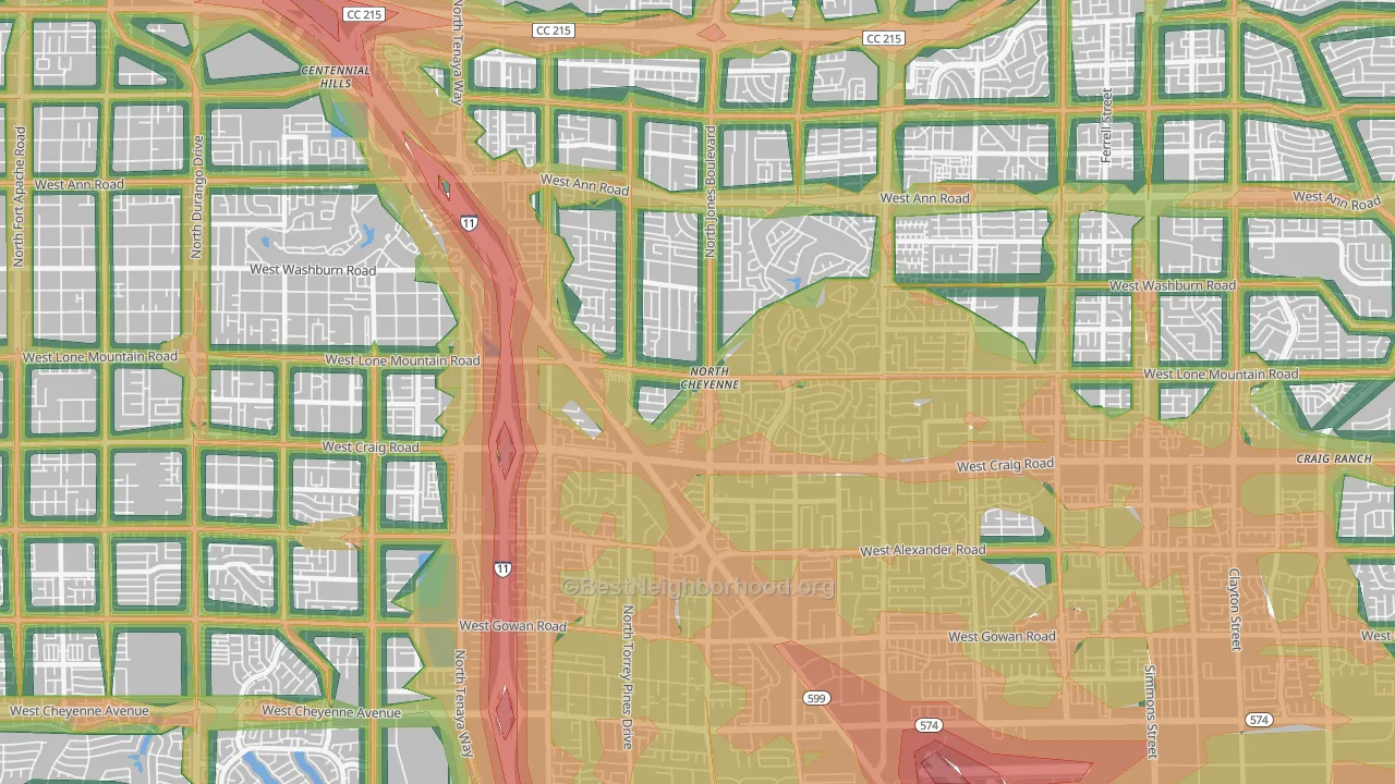 North Cheyenne, Las Vegas, NV Map of Noise Levels in North Cheyenne