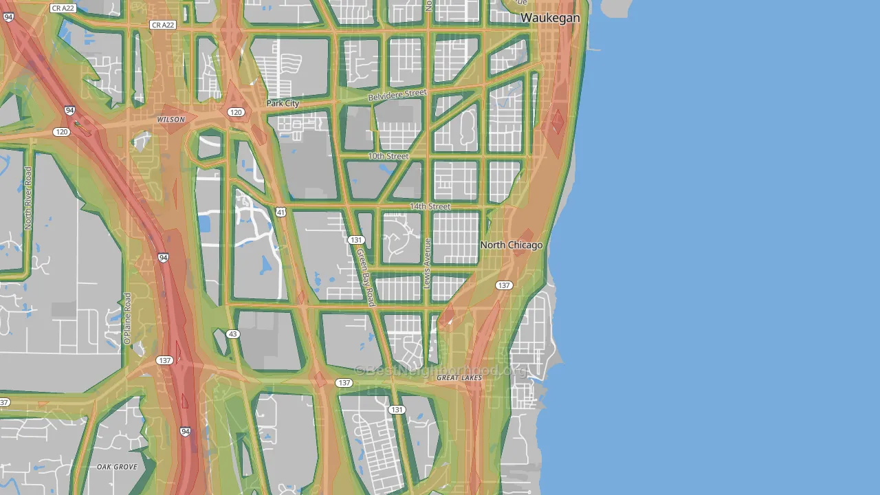 North Chicago, IL Map of Noise Levels in North Chicago