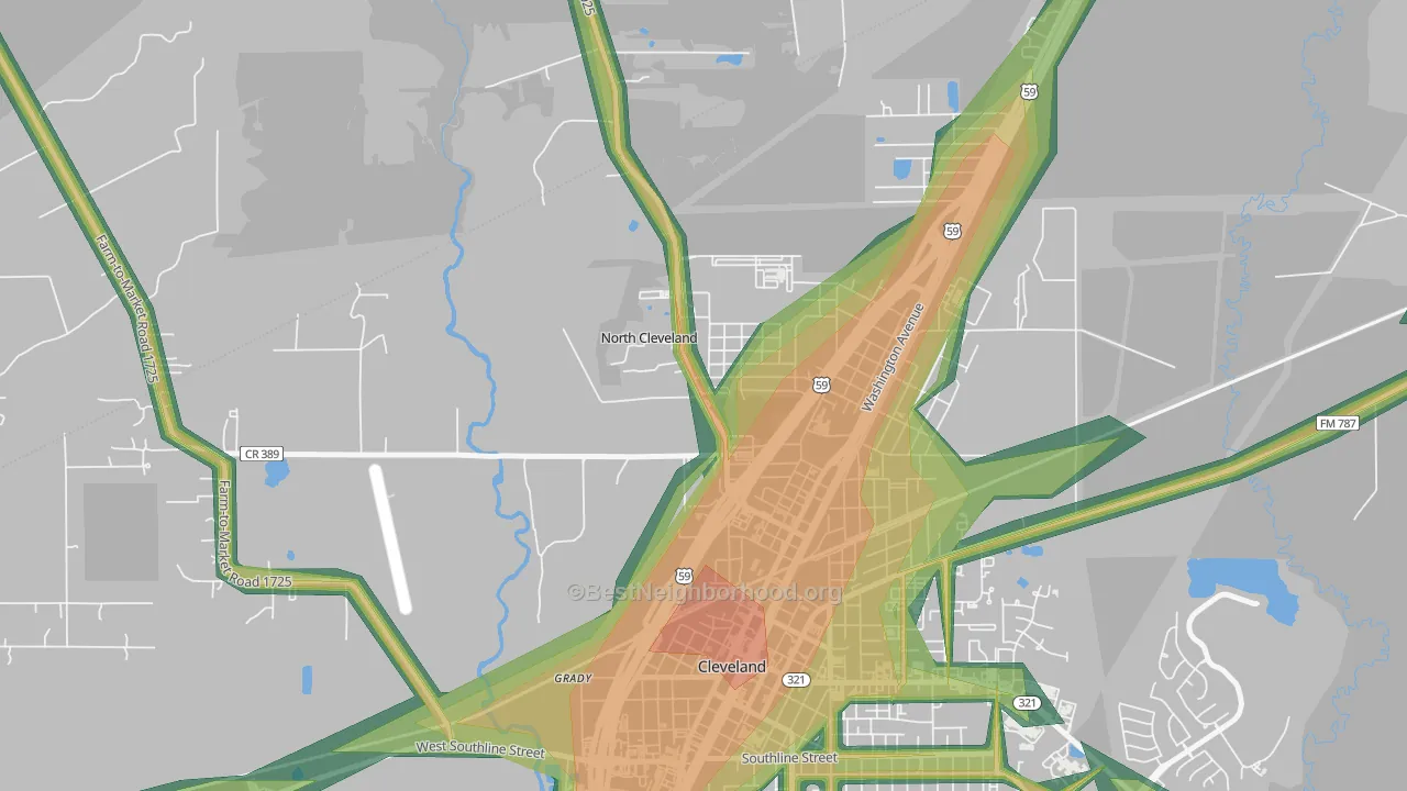 North Cleveland, TX Map of Noise Levels in North Cleveland