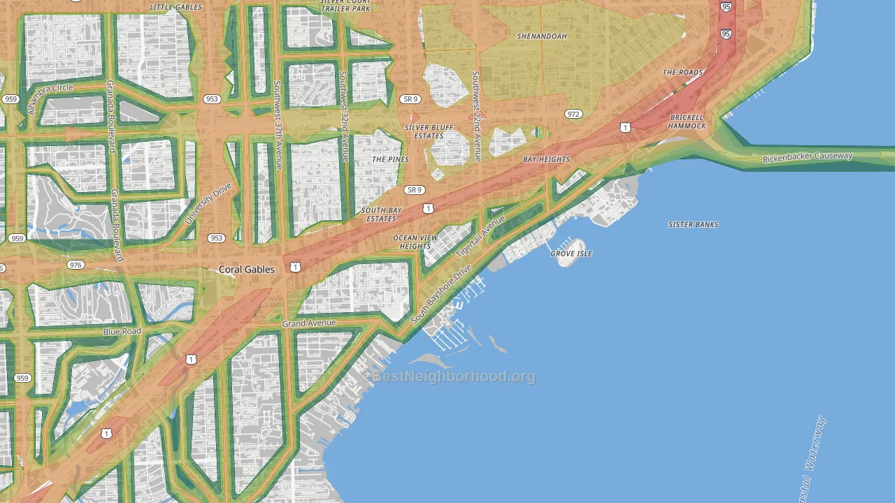 North Coconut Grove, Miami, FL Map of Noise Levels in North Coconut Grove
