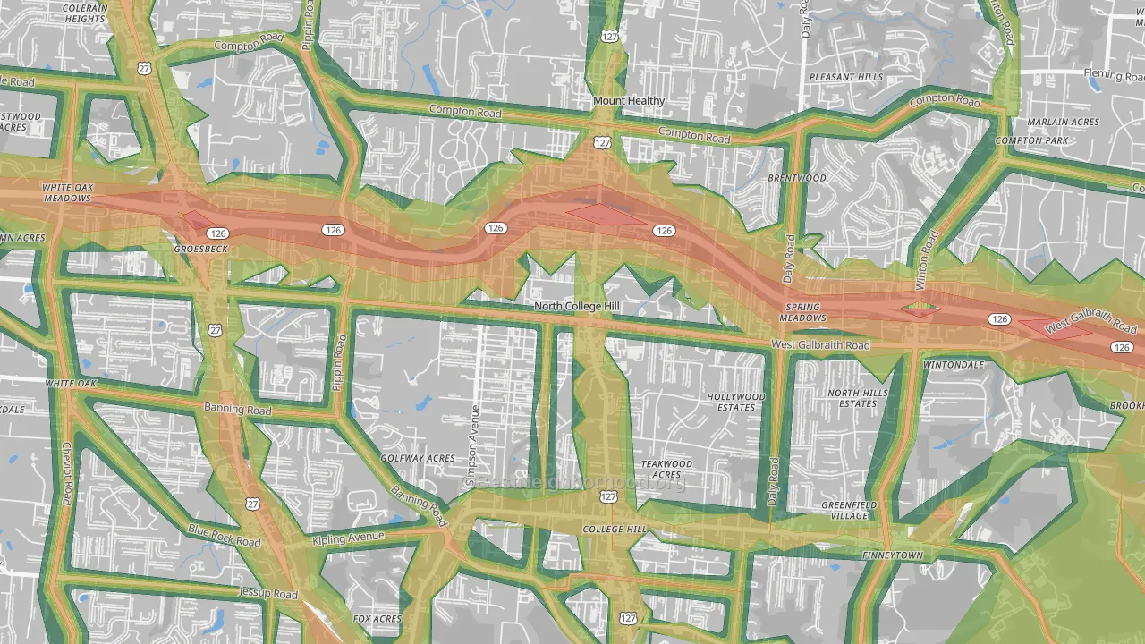 North College Hill, OH Map of Noise Levels in North College Hill