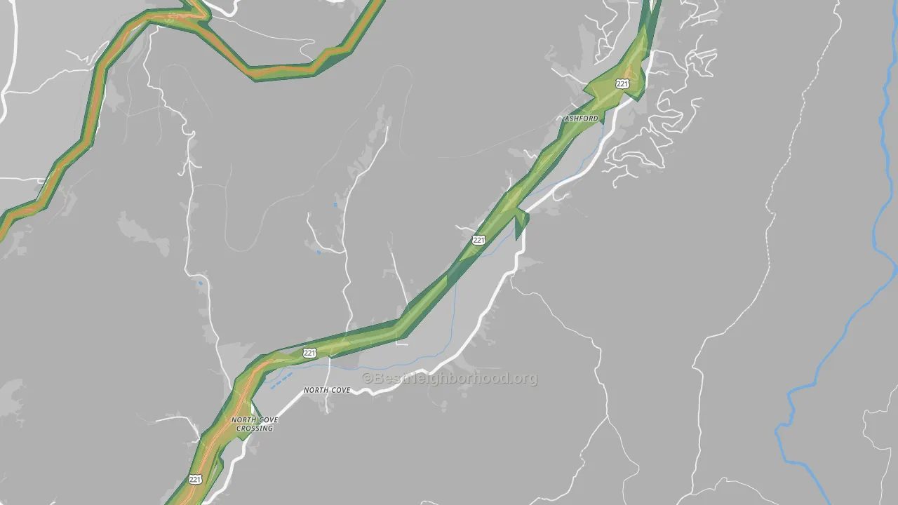 North Cove, NC Map of Noise Levels in North Cove