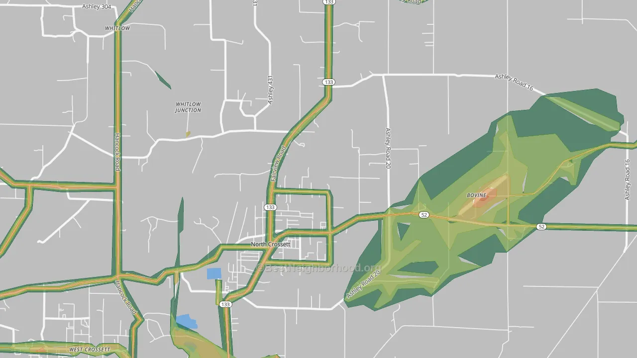 North Crossett, AR Map of Noise Levels in North Crossett
