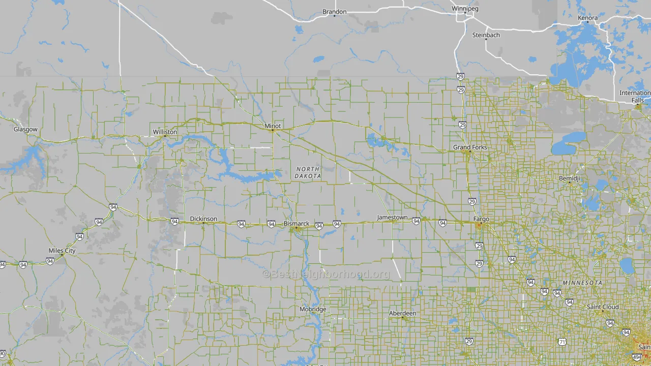 North Dakota Map of Noise Levels in North Dakota