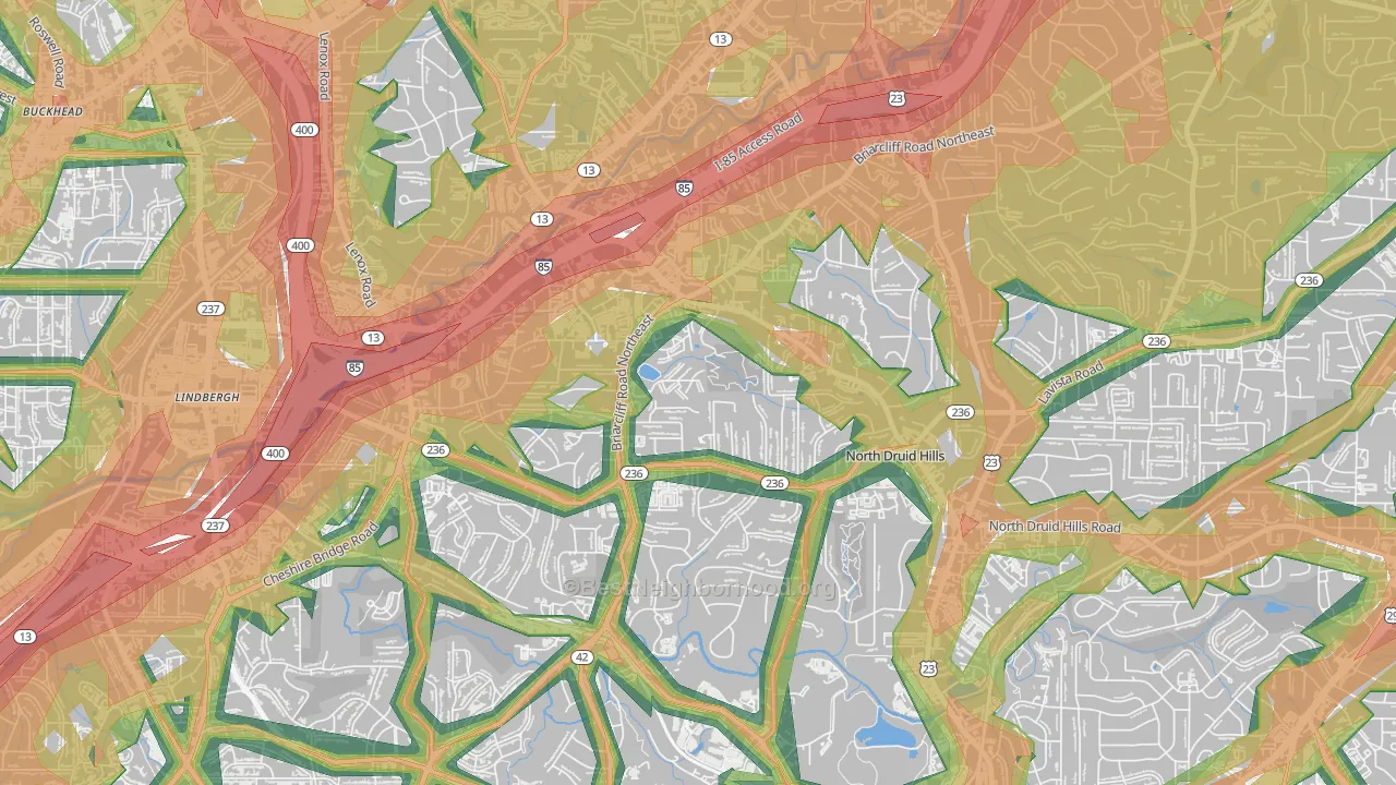 North Druid Hills, GA Map of Noise Levels in North Druid Hills