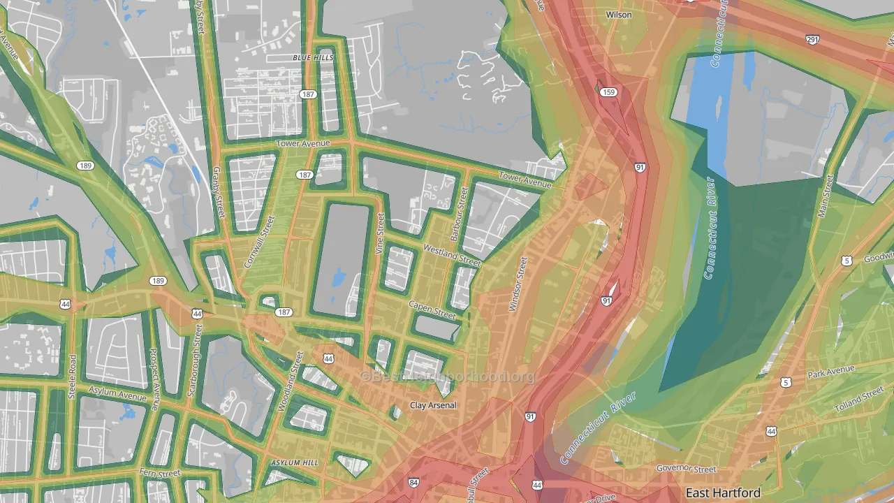 North East, Hartford, CT Map of Noise Levels in North East