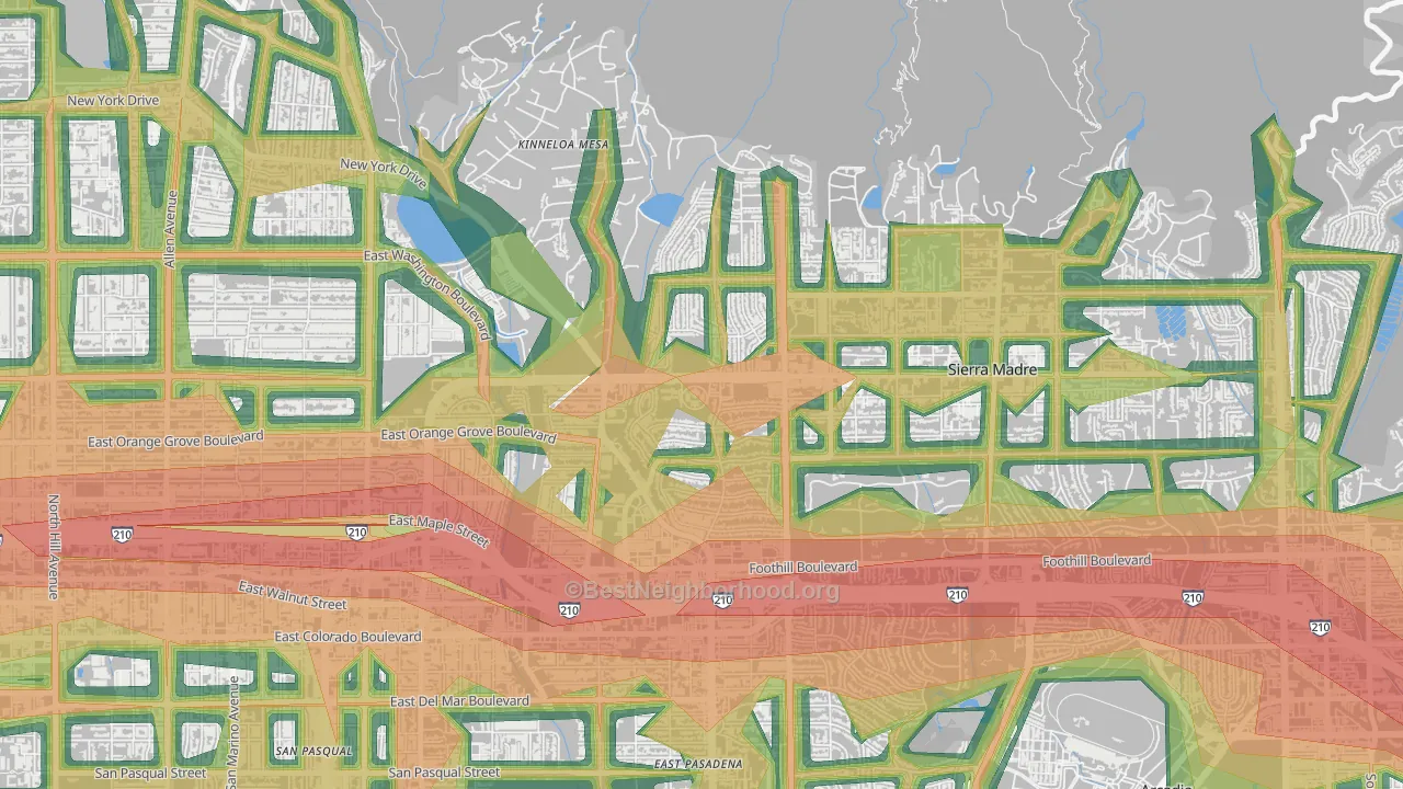 North East, Pasadena, CA Map of Noise Levels in North East