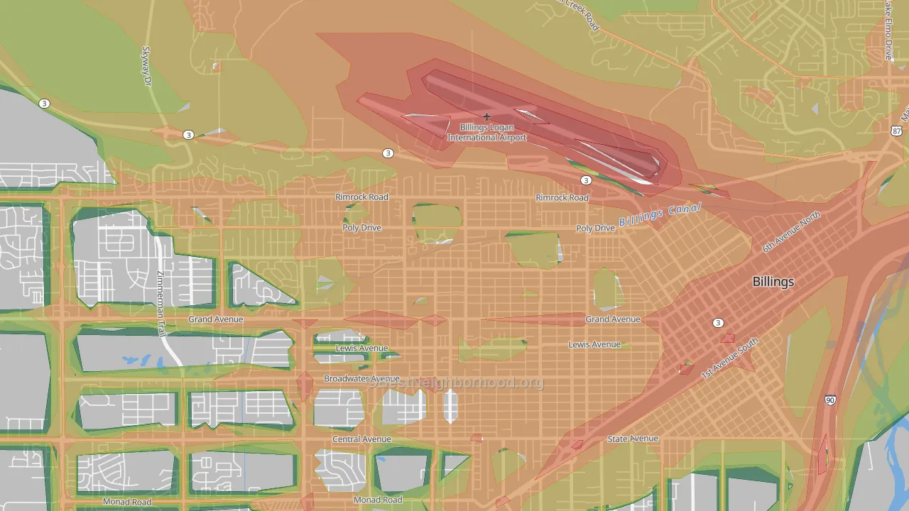 North Elevation, Billings, MT Map of Noise Levels in North Elevation