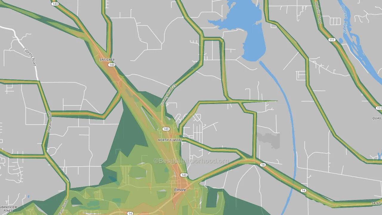 North Elmore, AL Map of Noise Levels in North Elmore