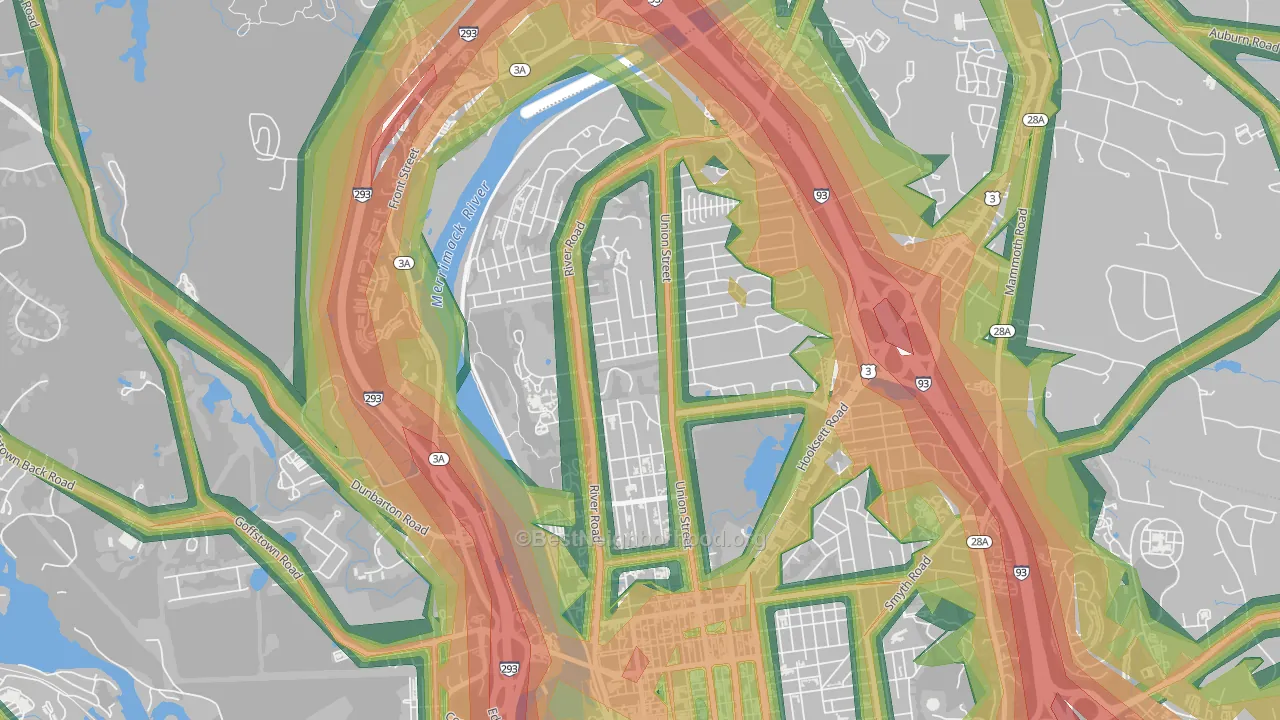 North End Manchester, Manchester, NH Map of Noise Levels in North End Manchester