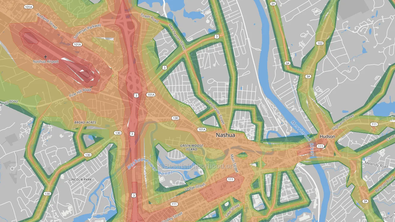 North End, Nashua, NH Map of Noise Levels in North End