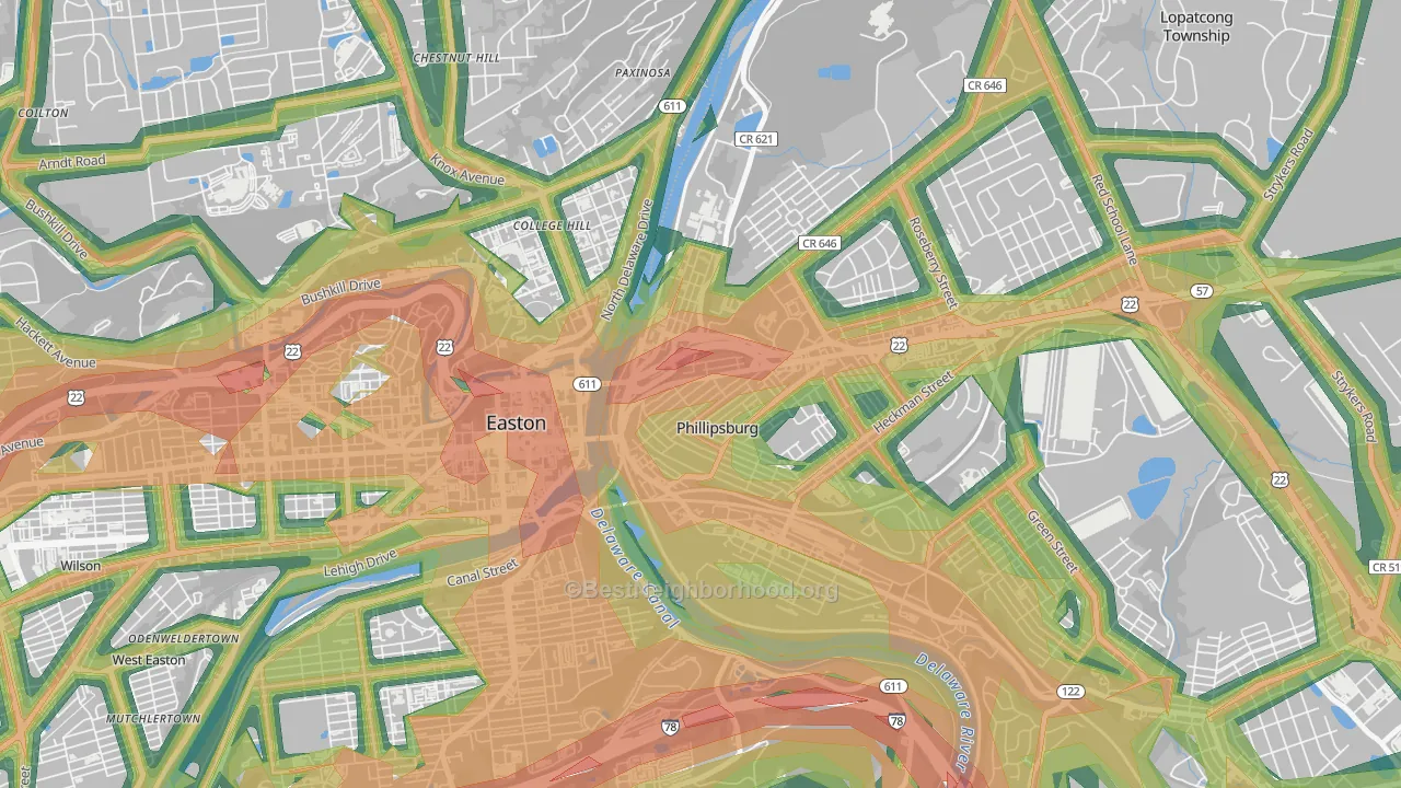 North End, Phillipsburg, NJ Map of Noise Levels in North End