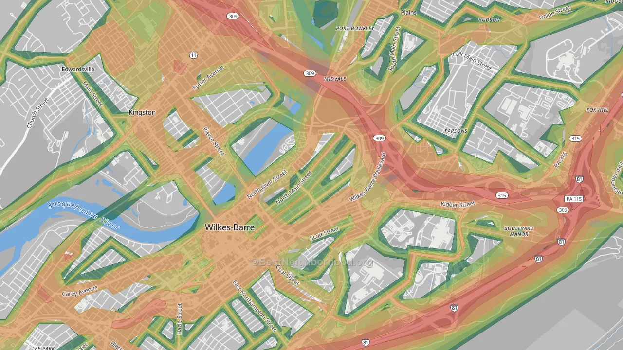 North End, Wilkes-Barre, PA Map of Noise Levels in North End