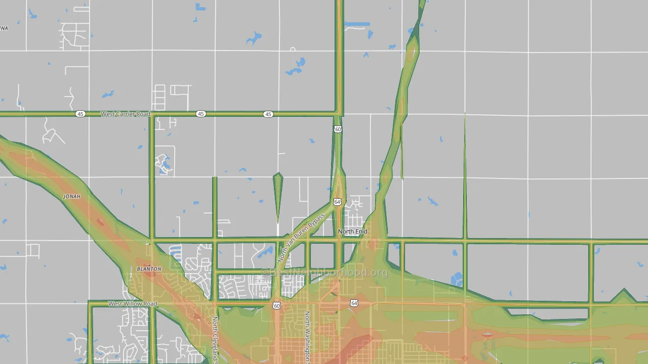 North Enid, OK Map of Noise Levels in North Enid