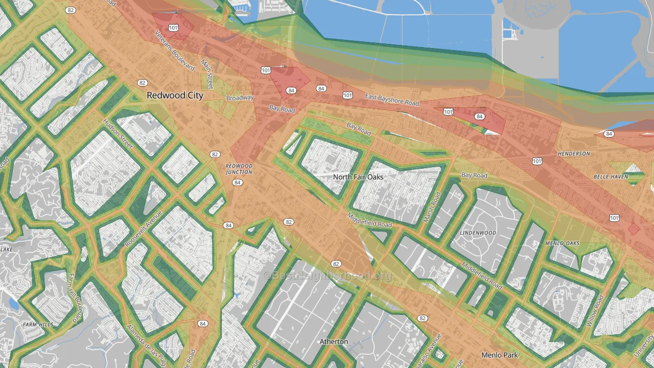 North Fair Oaks, CA Map of Noise Levels in North Fair Oaks