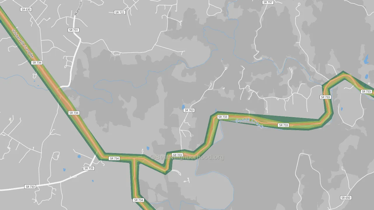 North Fork, VA Map of Noise Levels in North Fork