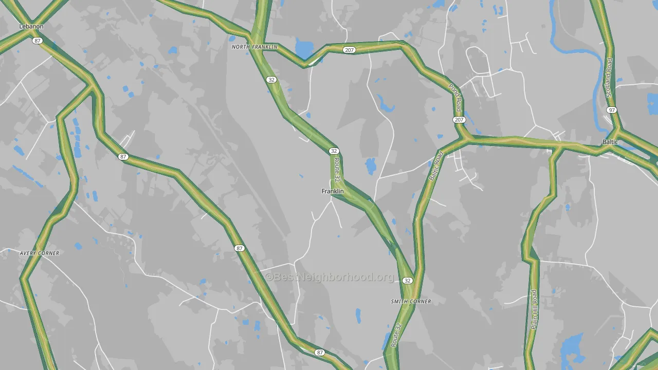 North Franklin, CT Map of Noise Levels in North Franklin