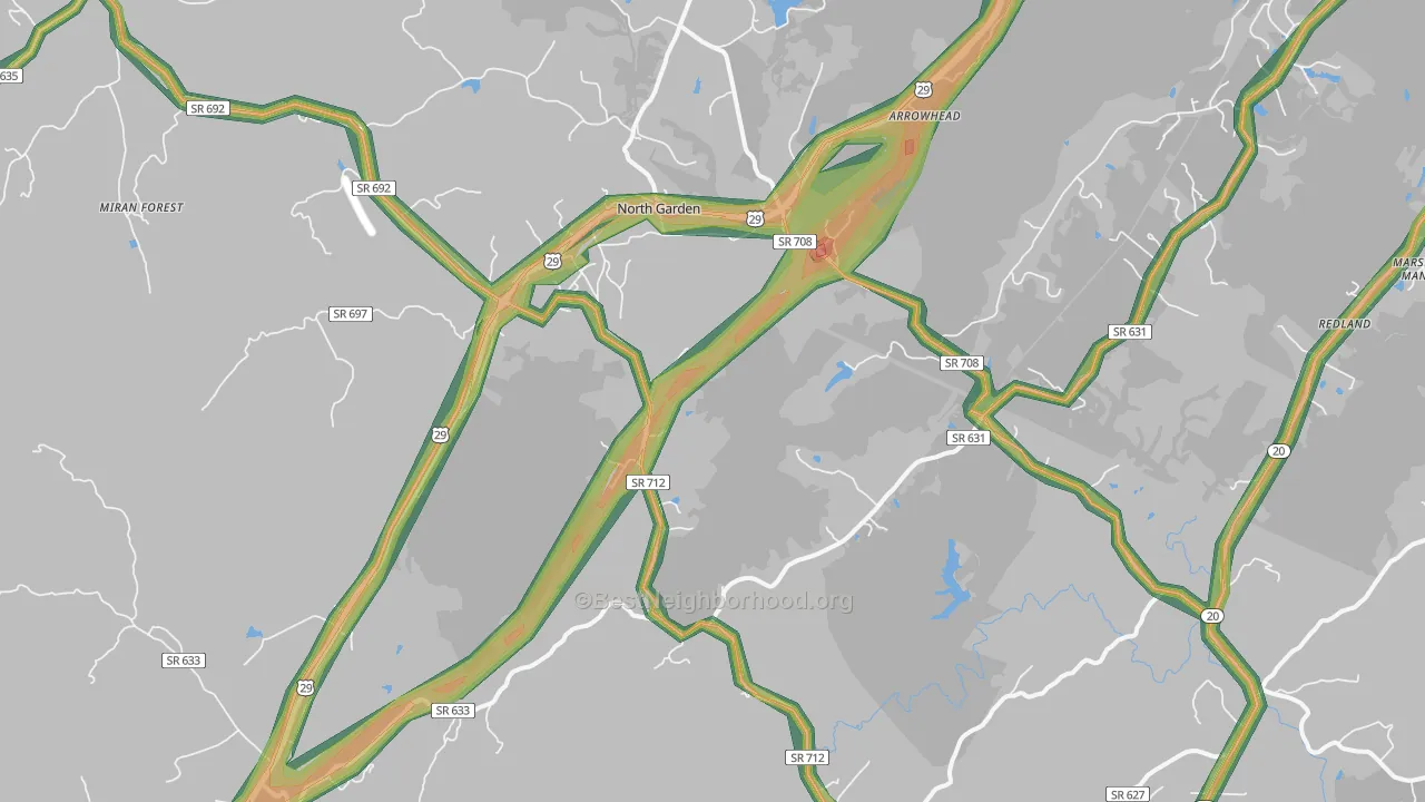 North Garden, VA Map of Noise Levels in North Garden