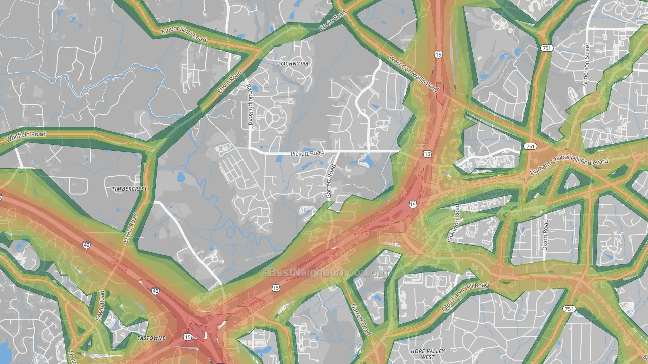 North Garrett Road, Durham, NC Map of Noise Levels in North Garrett Road
