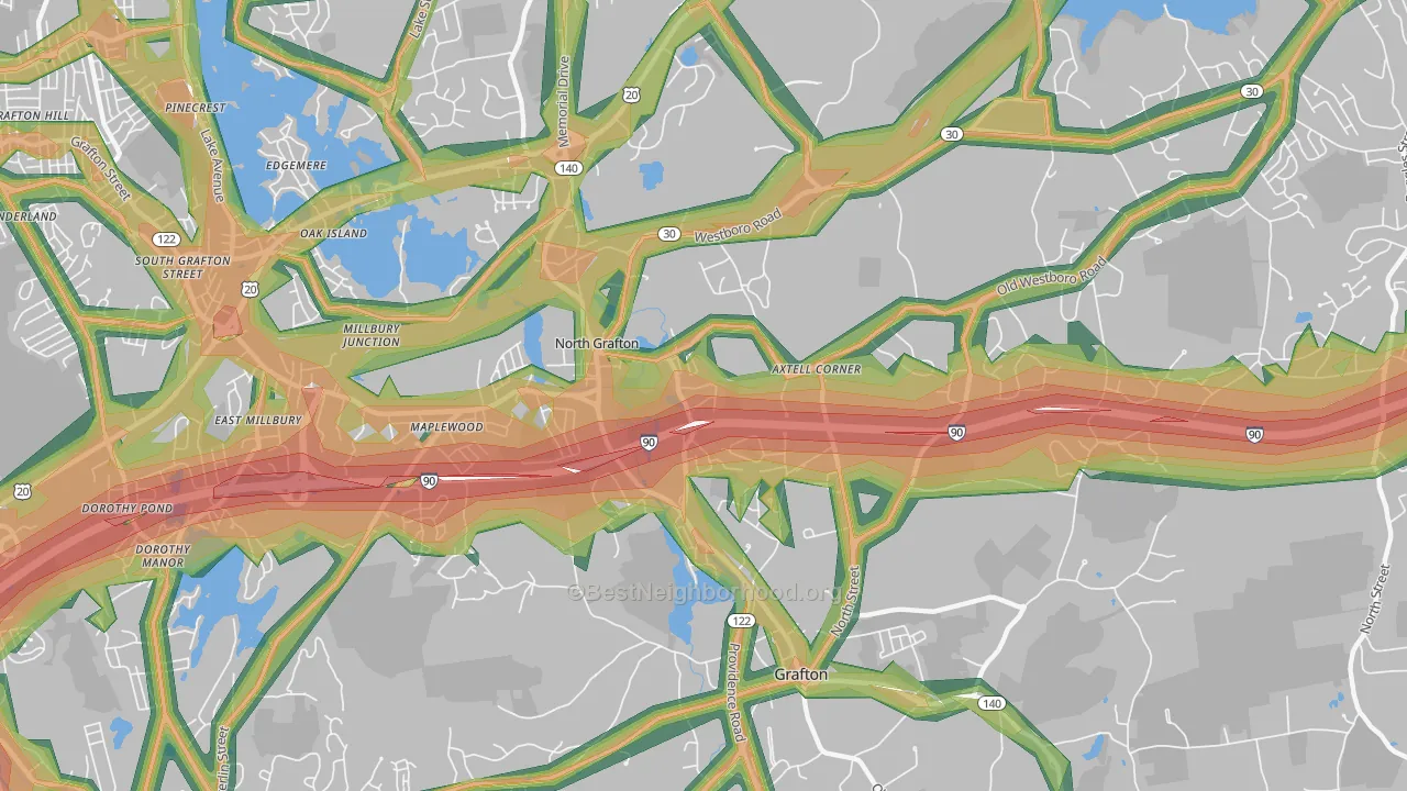 North Grafton, MA Map of Noise Levels in North Grafton