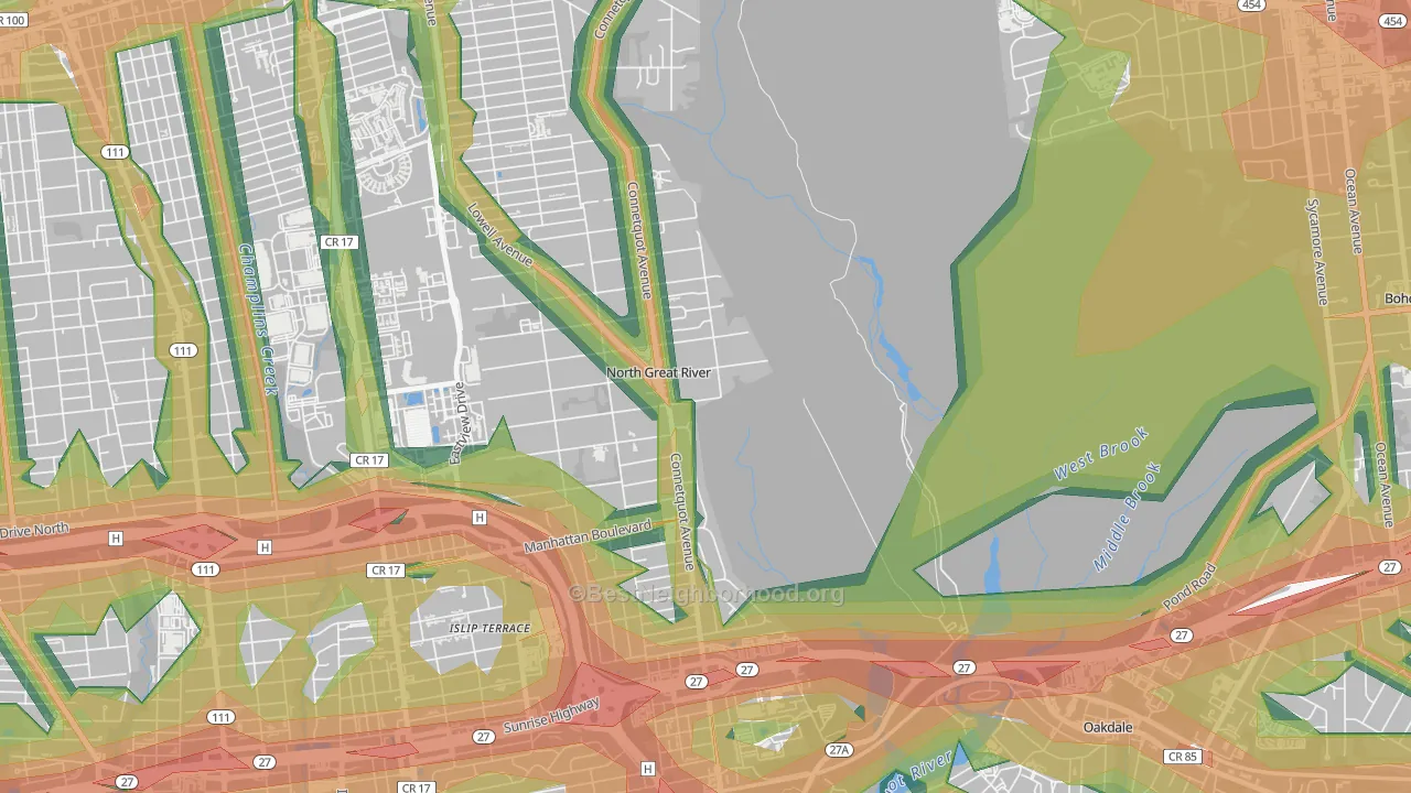 North Great River, NY Map of Noise Levels in North Great River