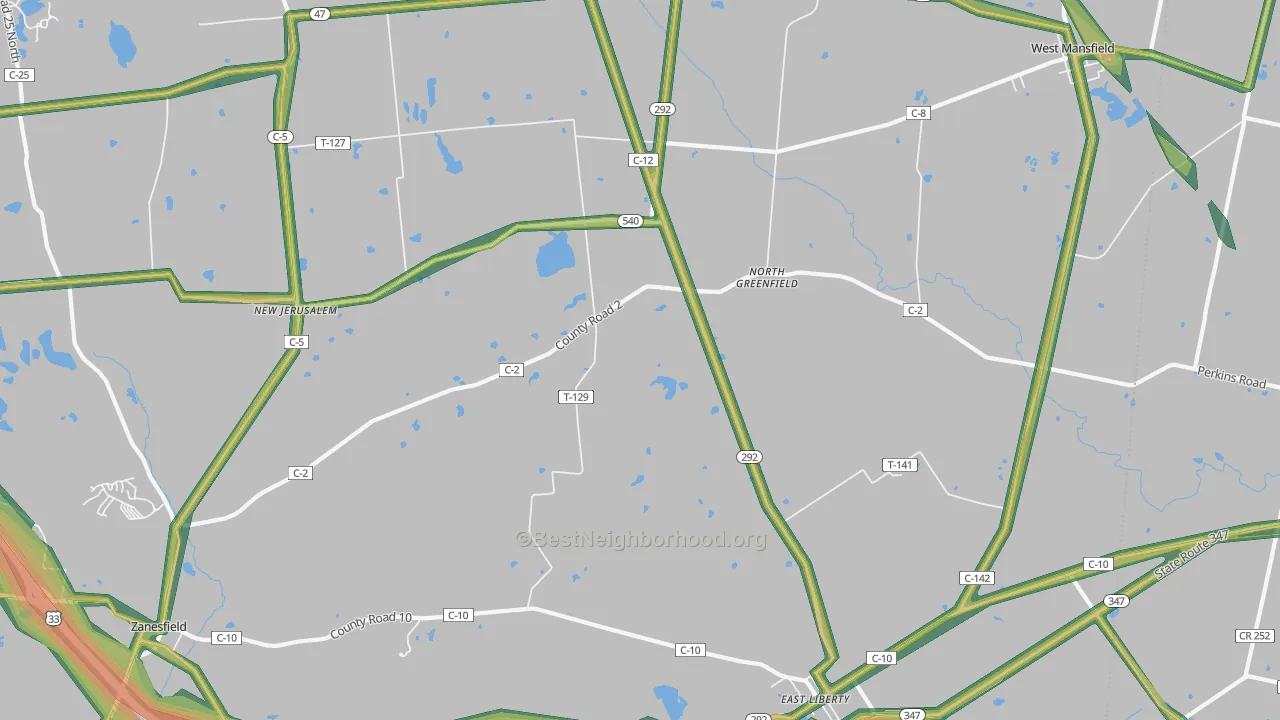 North Greenfield, OH Map of Noise Levels in North Greenfield