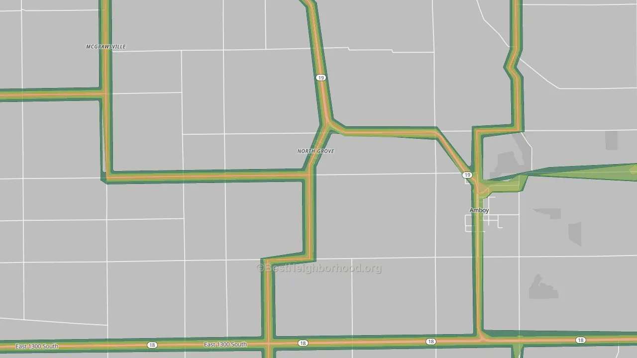 North Grove, IN Map of Noise Levels in North Grove