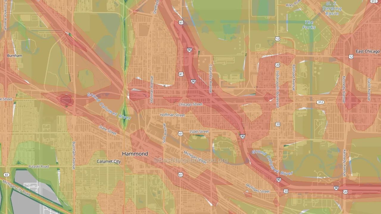 North Hammond, Hammond, IN Map of Noise Levels in North Hammond