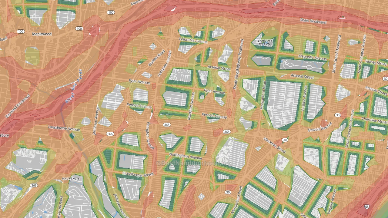 North Hampton, St. Louis, MO Map of Noise Levels in North Hampton