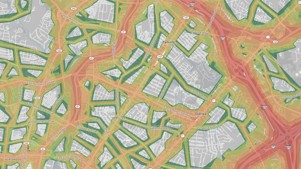 North Harford Road, Baltimore, MD Map of Noise Levels in North Harford Road