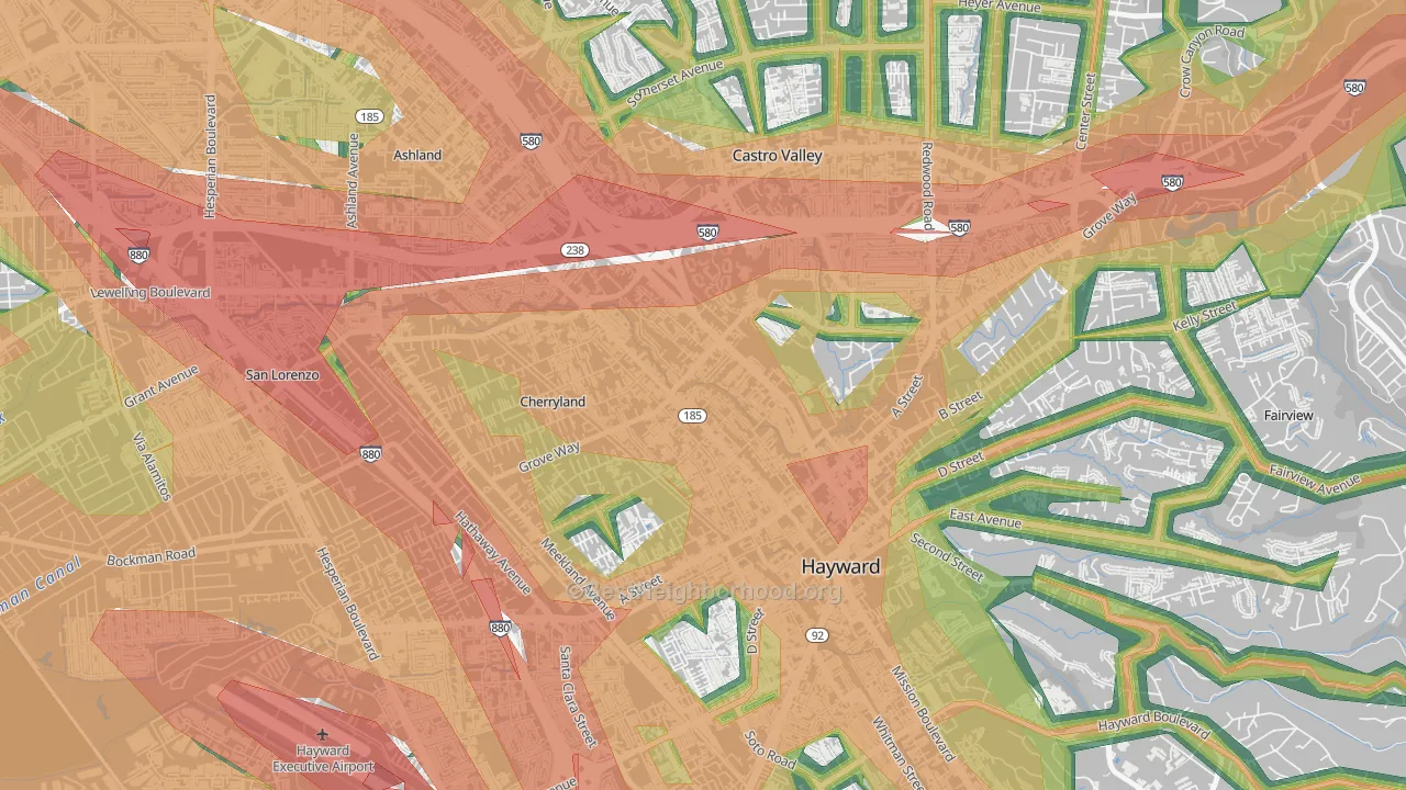 North Hayward, Hayward, CA Map of Noise Levels in North Hayward
