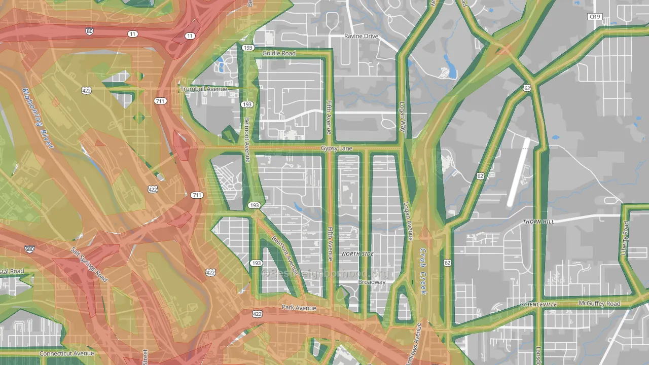 North Heights, Youngstown, OH Map of Noise Levels in North Heights