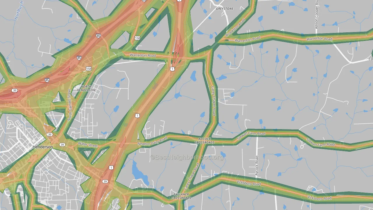 North Henderson, NC Map of Noise Levels in North Henderson
