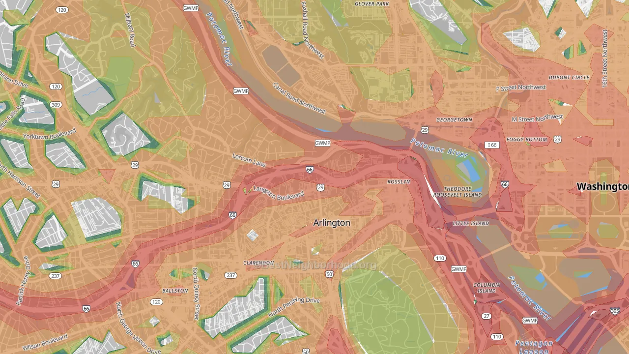 North Highland, Arlington, VA Map of Noise Levels in North Highland