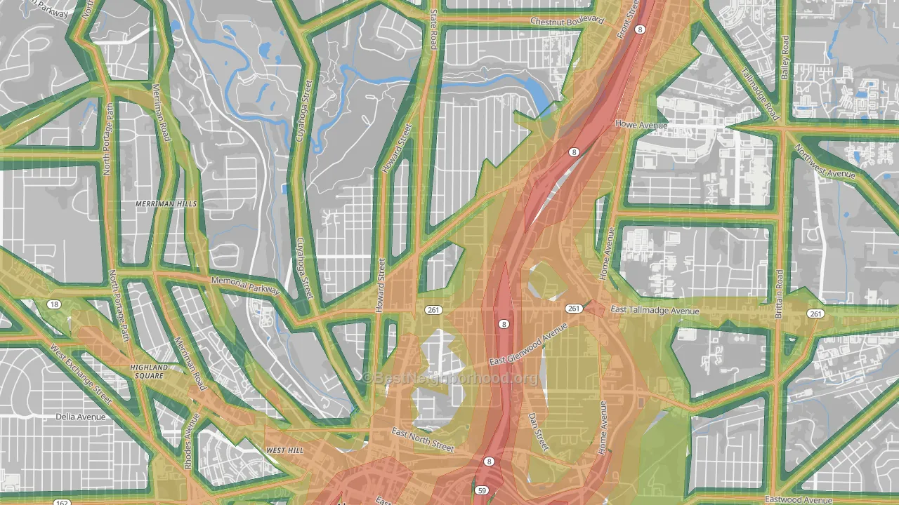 North Hill, Akron, OH Map of Noise Levels in North Hill