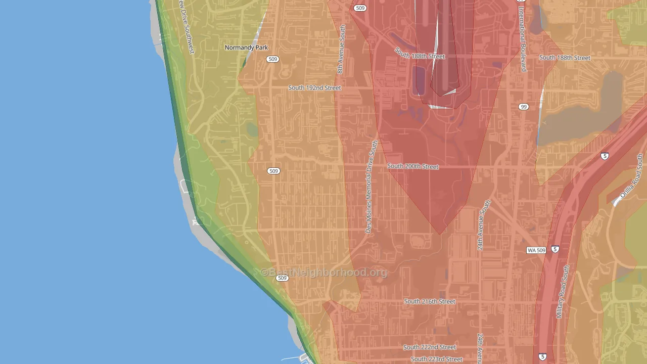 North Hill, Des Moines, WA Map of Noise Levels in North Hill